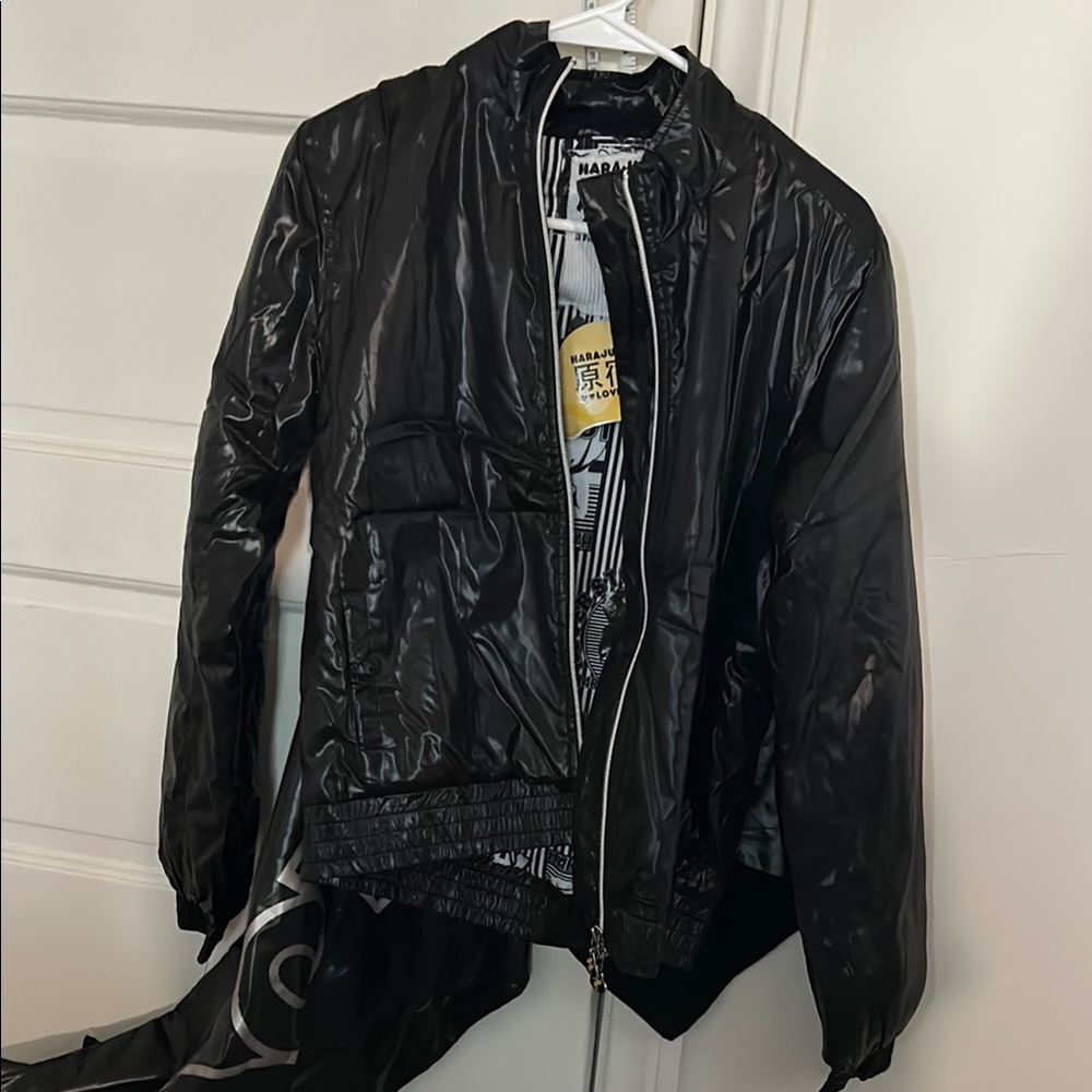 Black Harajuku Lovers Bomber Jacket With Scarf